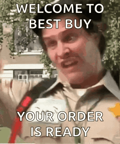 A Man Says Welcome To Best Buy And Your Order Is Ready GIF