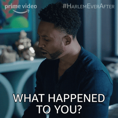 A Man Says What Happened To You On A Poster For Harlem Ever After GIF