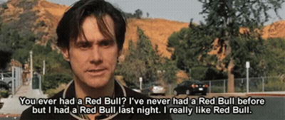 A Man Says " You Ever Had A Red Bull " In Front Of A Hill GIF