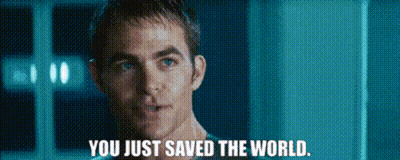 A Man Says " You Just Saved The World " In A Blurry Photo GIF