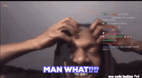 A Man Scratching His Head With The Words Man What Written Above Him GIF