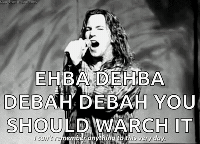 A Man Singing Into A Microphone With The Words " Ehba Dehba Debah Debah You Should Watch It " Below Him GIF