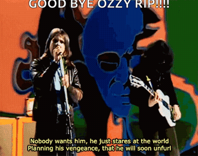 A Man Singing Into A Microphone With The Words " Good Bye Ozzy Rip " GIF