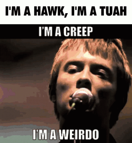 A Man Singing Into A Microphone With The Words I 'M A Hawk GIF