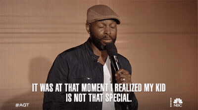 A Man Singing Into A Microphone With The Words " It Was At That Moment I Realized My Kid Is Not That Special " GIF