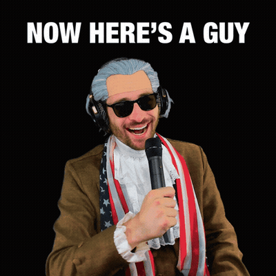 A Man Singing Into A Microphone With The Words " Now Here 'S A Guy " Above Him GIF