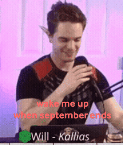 A Man Singing Into A Microphone With The Words Wake Me Up When September Ends Written Below Him GIF