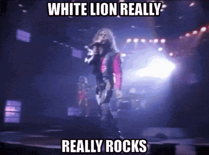 A Man Singing Into A Microphone With The Words White Lion Really Really Rocks GIF