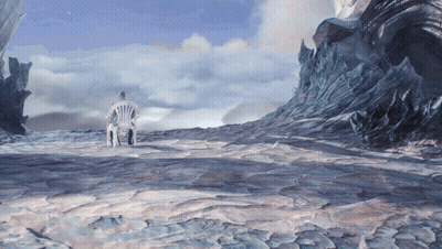 A Man Sits In A Chair In The Middle Of A Snowy Landscape GIF