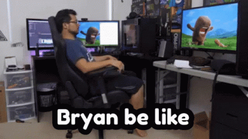 Man Sitting In Office Chair Bryan Be Like Text GIF