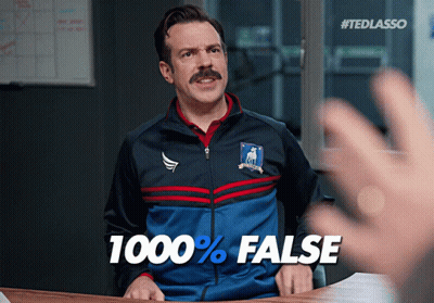 A Man Sitting At A Desk With A Jacket That Says 1000 % False GIF