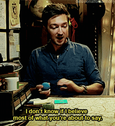 a man sitting at a table says i don 't know if i believe most of what you re about to say