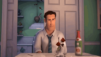 A Man Sitting At A Table With A Bottle Of Apple Juice GIF