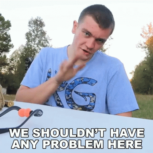 A Man Sitting At A Table With A Bow And The Words We Shouldn T Have Any Problem Here GIF