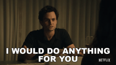 A Man Sitting At A Table With The Words I Would Do Anything For You GIF