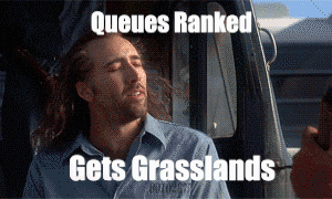 A Man Sitting In A Car With The Words Queues Ranked Gets Grasslands On The Screen GIF
