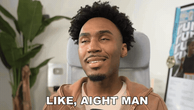 A Man Sitting In A Chair With His Eyes Closed And Says Like Aight Man GIF