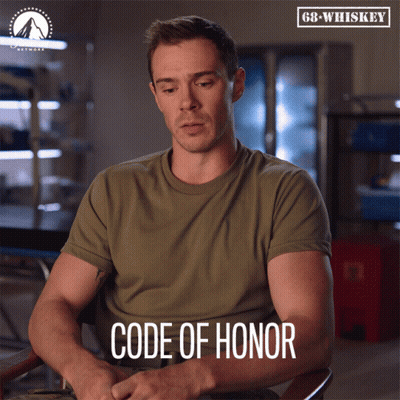 A Man Sitting In A Chair With The Words Code Of Honor On The Bottom GIF