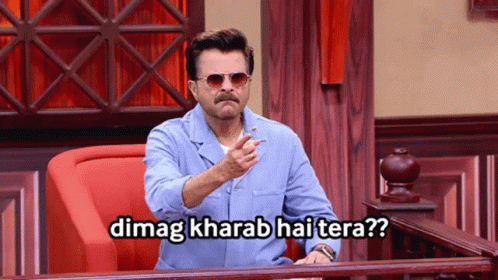 A Man Sitting In A Chair With The Words Dimag Kharab Hai Tera On The Bottom GIF