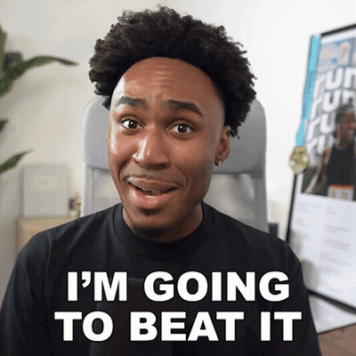A Man Sitting In A Chair With The Words I 'M Going To Beat It Behind Him GIF