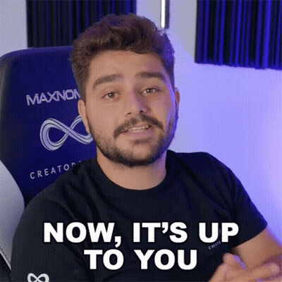 A Man Sitting In A Chair With The Words Now It 'S Up To You Above Him GIF
