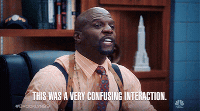A Man Sitting In A Chair With The Words " This Was A Very Confusing Interaction " GIF