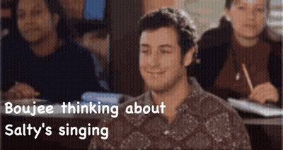 A Man Sitting In A Classroom With The Words Boujee Thinking About Salty 'S Singing GIF