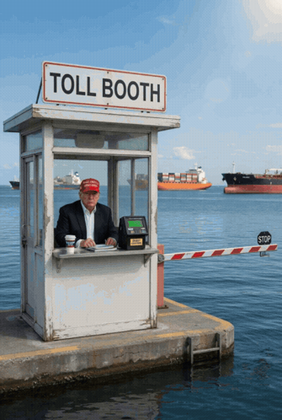 A Man Sitting In A Toll Booth With A Stop Sign In Front Of Him GIF