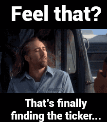 A Man Sitting In A Truck With The Words Feel That That 'S Finally Finding The Ticker Written Below Him GIF