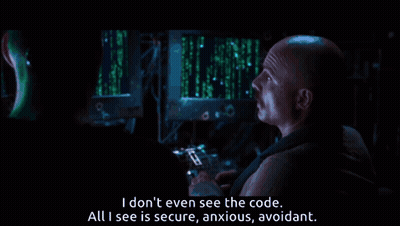 A Man Sitting In Front Of A Computer Screen Says I Don T Even See The Code GIF