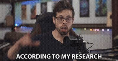 A Man Sitting In Front Of A Microphone With The Words According To My Research Written Below Him GIF