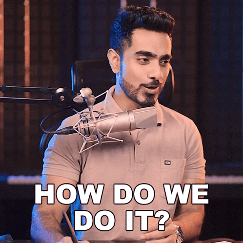 A Man Sitting In Front Of A Microphone With The Words How Do We Do It GIF