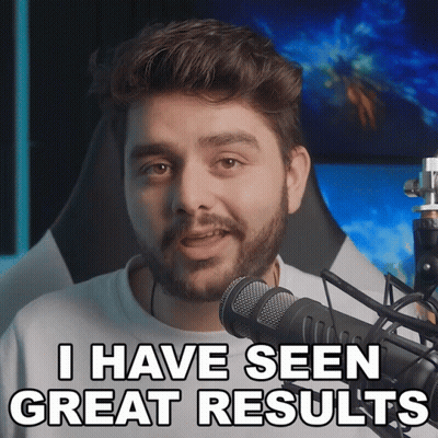 a man sitting in front of a microphone with the words i have seen great results below him