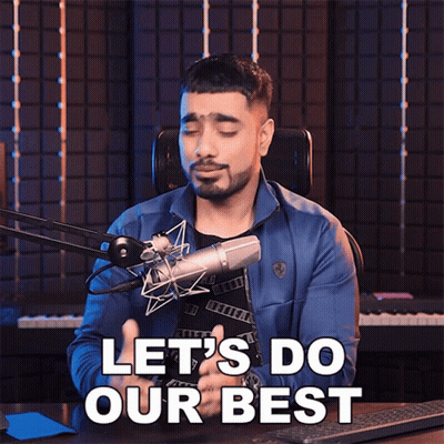 A Man Sitting In Front Of A Microphone With The Words Let 'S Do Our Best Above Him GIF