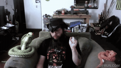 A Man Sitting On A Couch With A Snake And A Gif Run.com Logo GIF