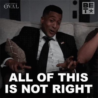 A Man Sitting On A Couch With The Words All Of This Is Not Right GIF
