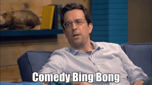 A Man Sitting On A Couch With The Words Comedy Bing Bong On The Bottom GIF