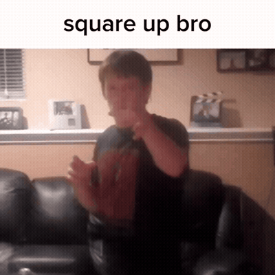 A Man Sitting On A Couch With The Words Square Up Bro On The Top GIF
