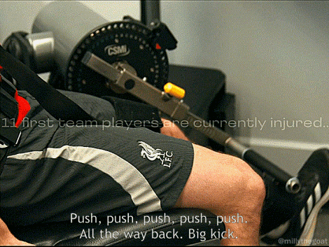 A Man Sitting On A Machine With The Words " Push Push Push Push All The Way Back Big Kick " On The Bottom GIF