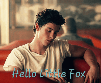 A Man Sitting On A Red Couch With The Words Hello Little Fox Written Below Him GIF