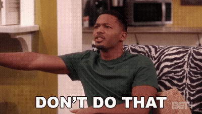 A Man Sitting On A Zebra Print Couch Says " Don T Do That " GIF