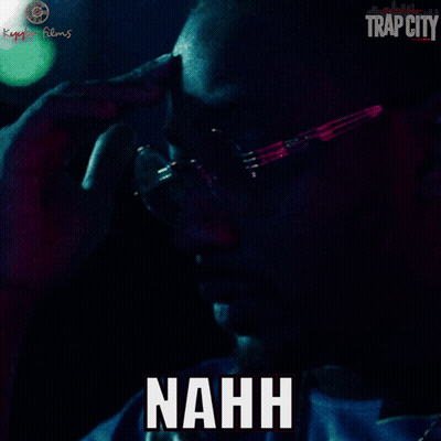 A Man Smoking A Cigarette With The Word Nahh On His Face GIF