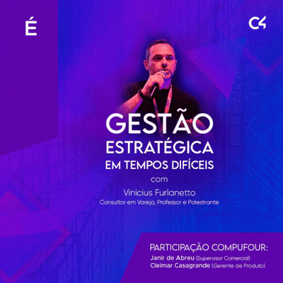 A Man Speaking Into A Microphone With The Words Gestão Estrategica Em Tempos Difíceis Below Him GIF