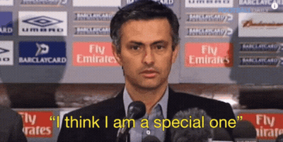 A Man Speaking Into A Microphone With The Words " I Think I Am A Special One " Written Below Him GIF