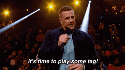 A Man Speaking Into A Microphone With The Words It 'S Time To Play Some Tag GIF