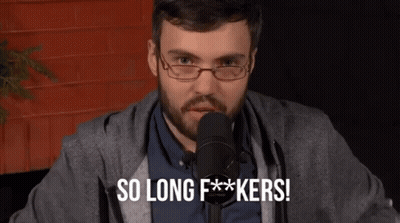 A Man Speaking Into A Microphone With The Words So Long F *** Kers GIF