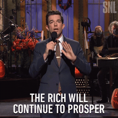 A Man Speaking Into A Microphone With The Words The Rich Will Continue To Prosper On The Bottom GIF