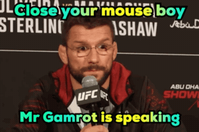 A Man Speaking Into A Ufc Microphone With A Caption That Says Close Your Mouse Boy Mr Gamrot Is Speaking GIF