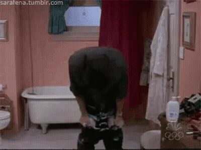 A Man Standing In A Bathroom With The Website Sarafena.tumblr.com On The Bottom Right GIF