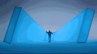 A Man Standing In A Room With A Purple Light GIF